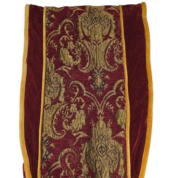 Vintage Winward Holidays Burgundy Red Gold Brocade 90" Table Runner Gem Accent - Picture 3 of 7